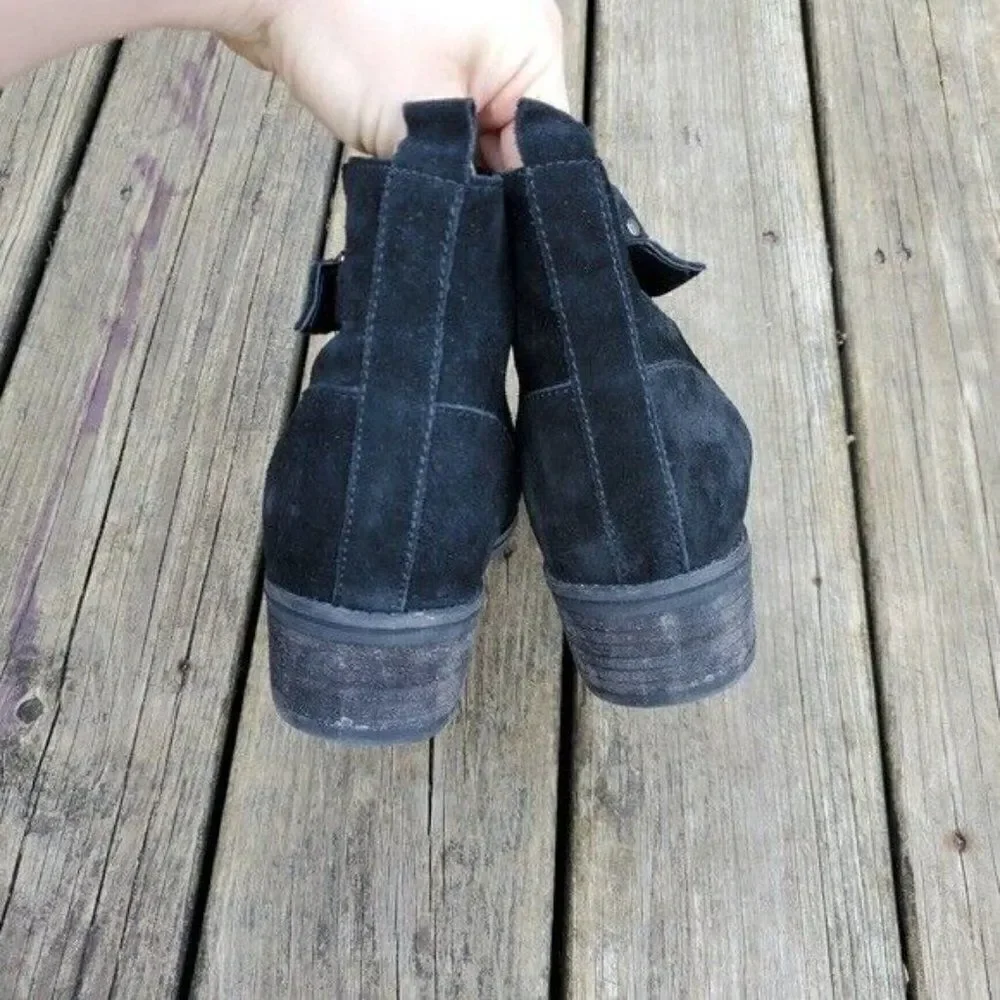 Blondo Luca Waterproof Black Suede Leather Harness Strap Ankle Boots Booties‎